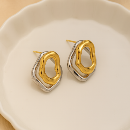 Ameoba silver gold studs